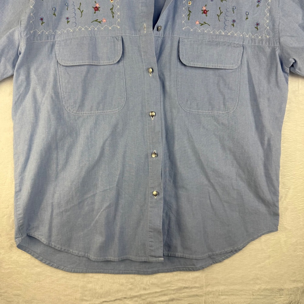 New Look Vintage 100% Cotton Floral Embroidered Short Sleeve Button Down Shirt L - Picture 3 of 6